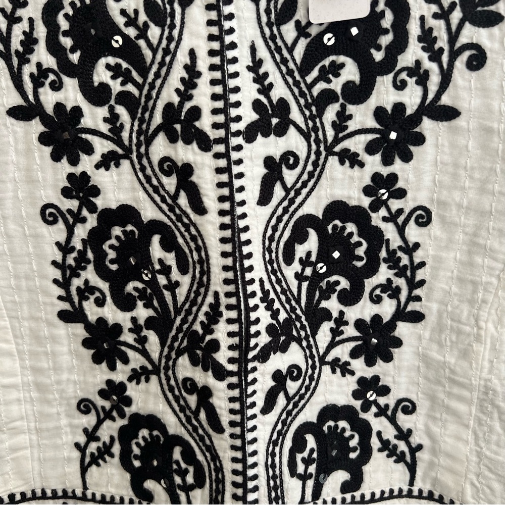 Soft Surroundings White Cropped Jacket with Black Embroidery - Picture 5 of 16